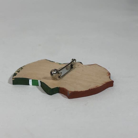 Leprechaun Pin Hand Painted Green Wooden Brooch St. Patrick's Day Irish Vintage - Picture 3 of 5